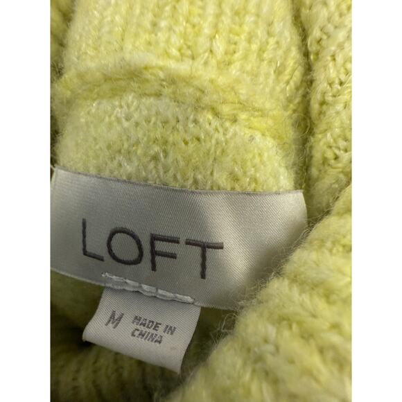 Loft Womens SZ M Soft knit Chevron Stitched Turtleneck Sweater Yellow green - Picture 4 of 5
